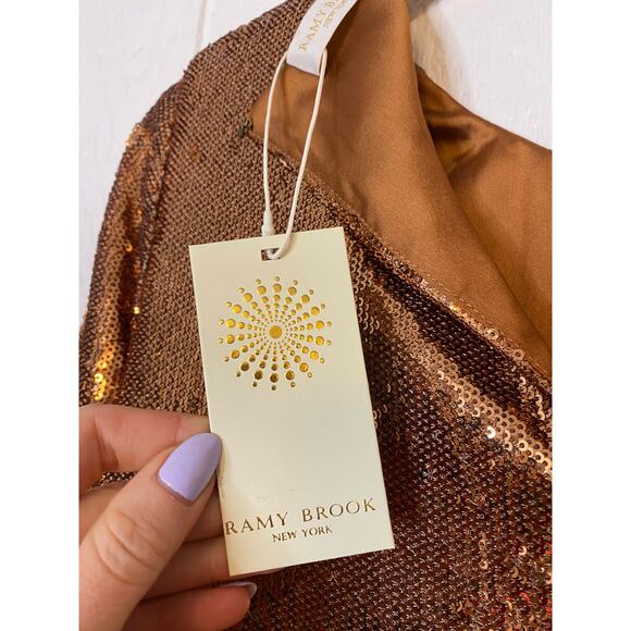 RAMY BROOK Hallie Belted Bronze Sequin Crew Neck Shift Dress US XS NWT - Picture 6 of 12